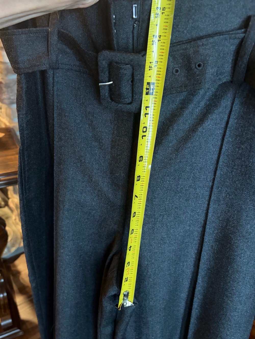 Theory women’s high waisted light flannel Charcoal Gray Belted Dress Pants NWT - Picture 6 of 9